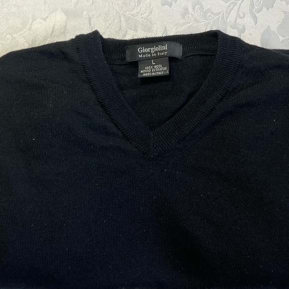 Giorgiolini Italian Extra Fine Merino Wool V-Neck Sweater Black Mens Large - Picture 1 of 7